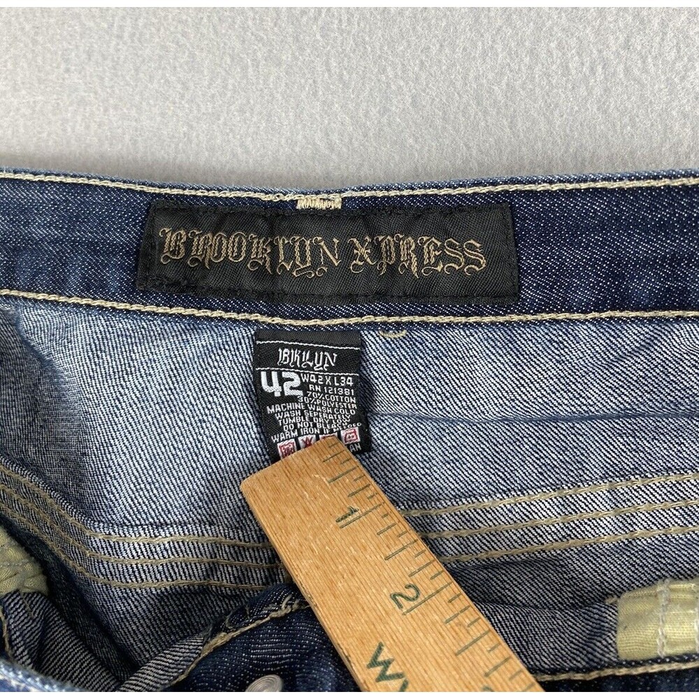 Brooklyn Xpress Jeans 39x31 Blue Denim Baggy Skater Loose Distressed Tag 42x34 - Picture 4 of 13